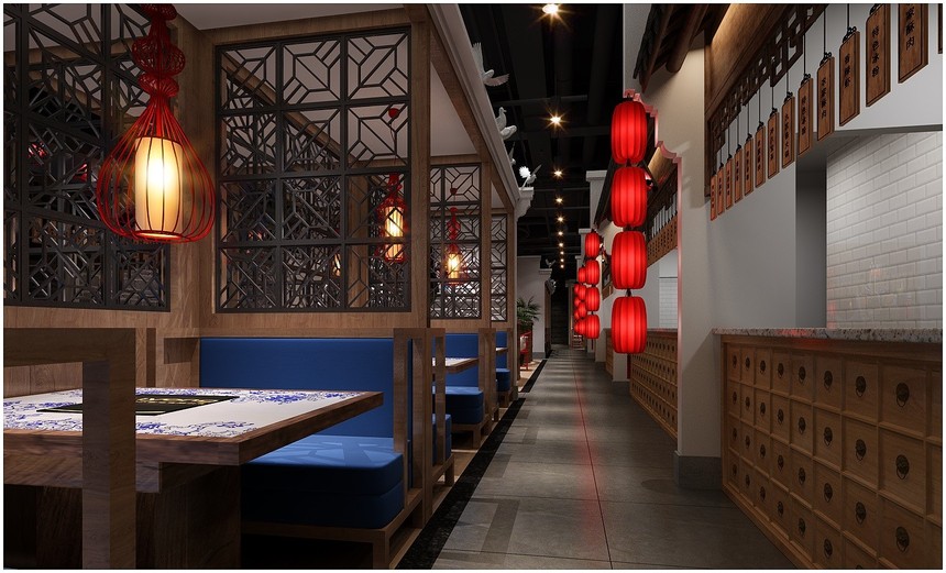 上海嘉定600平方火鍋店設計方案